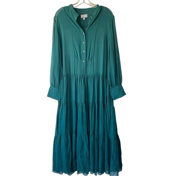J.CREW Tuxedo Dress Oversized Langenlook 100% Silk Green Size 16 - Picture 4 of 13